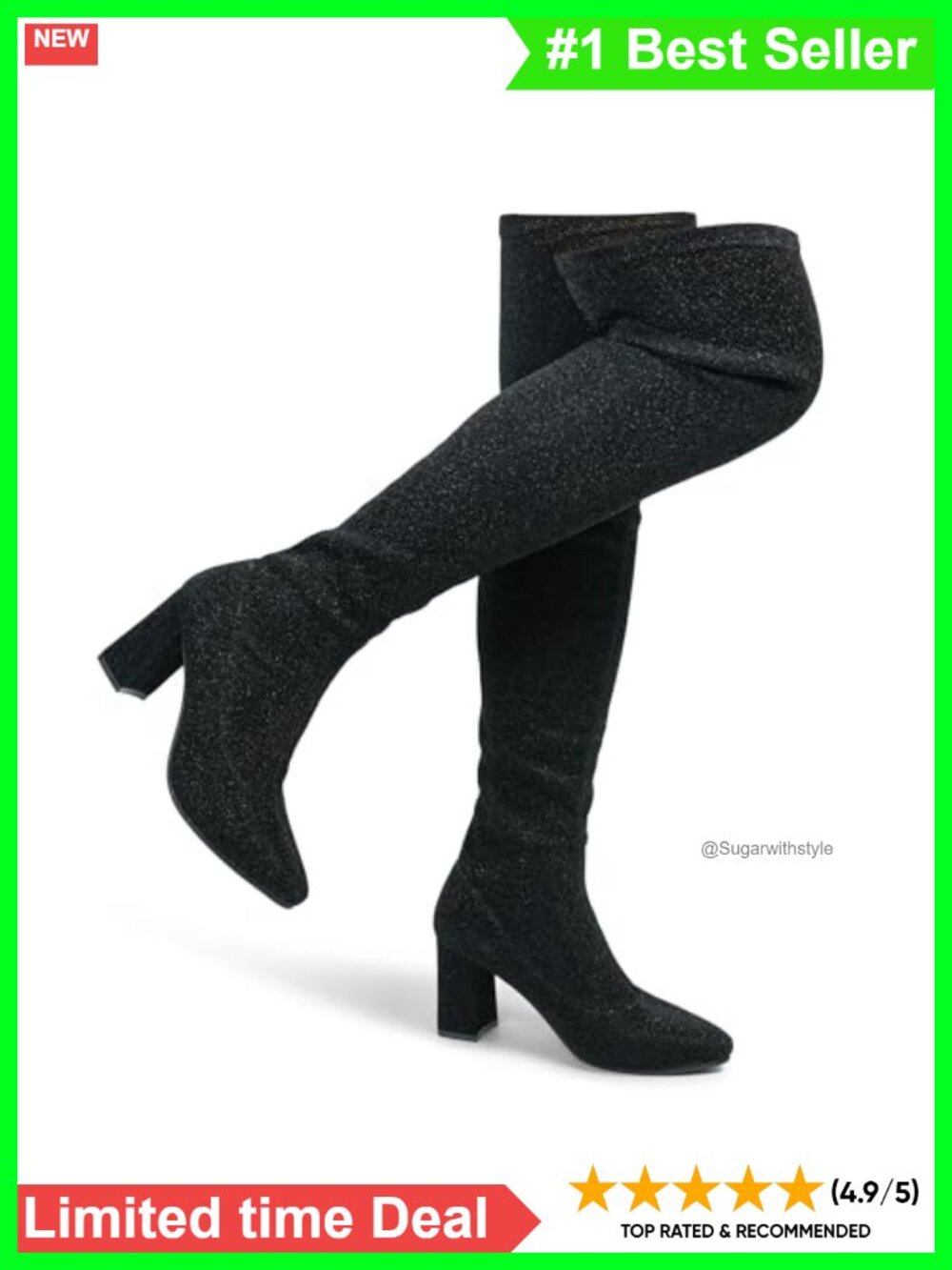 Hawkwell Women's Chunky Thigh High Boots with Pointed Toe